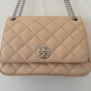 Tory Burch Quilted Leather Chain Shoulder Bag in Beige